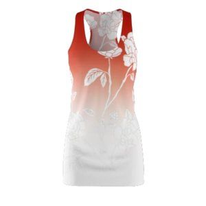 Women's Floral Red Gradient Floral Cut & Sew Racerback Dress (AOP)